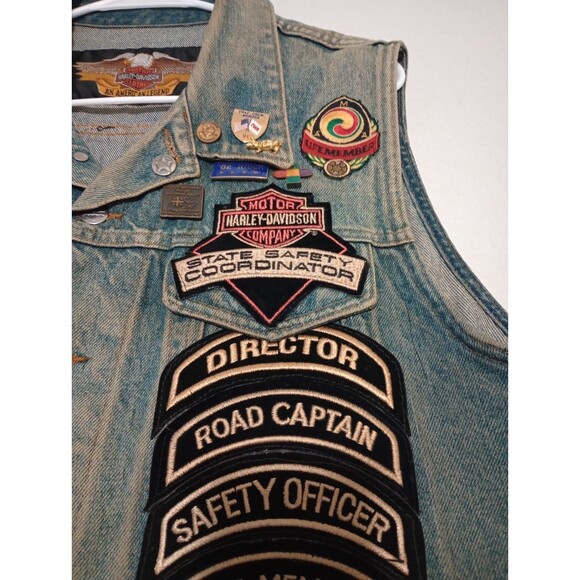 Vintage 90s Men’s Harley Davidson Denim Vest Large Patches 33 Patches + Pins - Picture 6 of 16